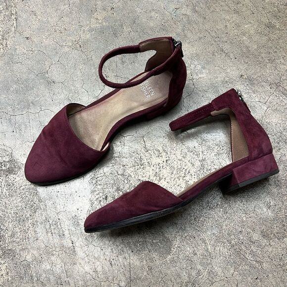 Eileen Fisher, wine colored suede flats with ankle strap - Picture 3 of 6